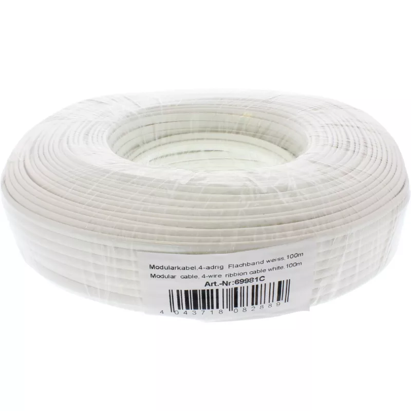 InLine Modular Cable 4 wire ribbon Cable white 100m ring