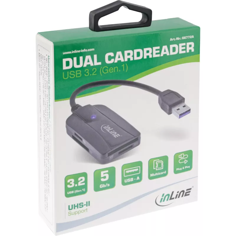 InLine Card reader USB 3.1 USB-A, for SD/SDHC/SDXC, microSD, UHS-II compatible