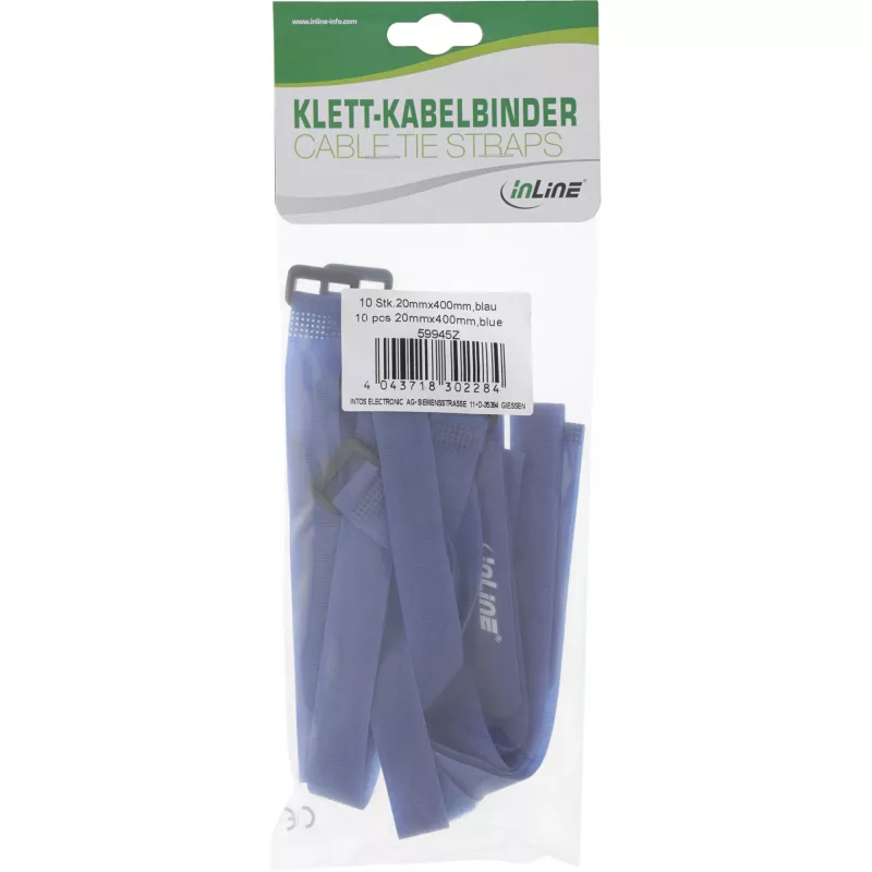 InLine Cable Strips hook-and-loop 20 x 400mm 10 pcs. blue