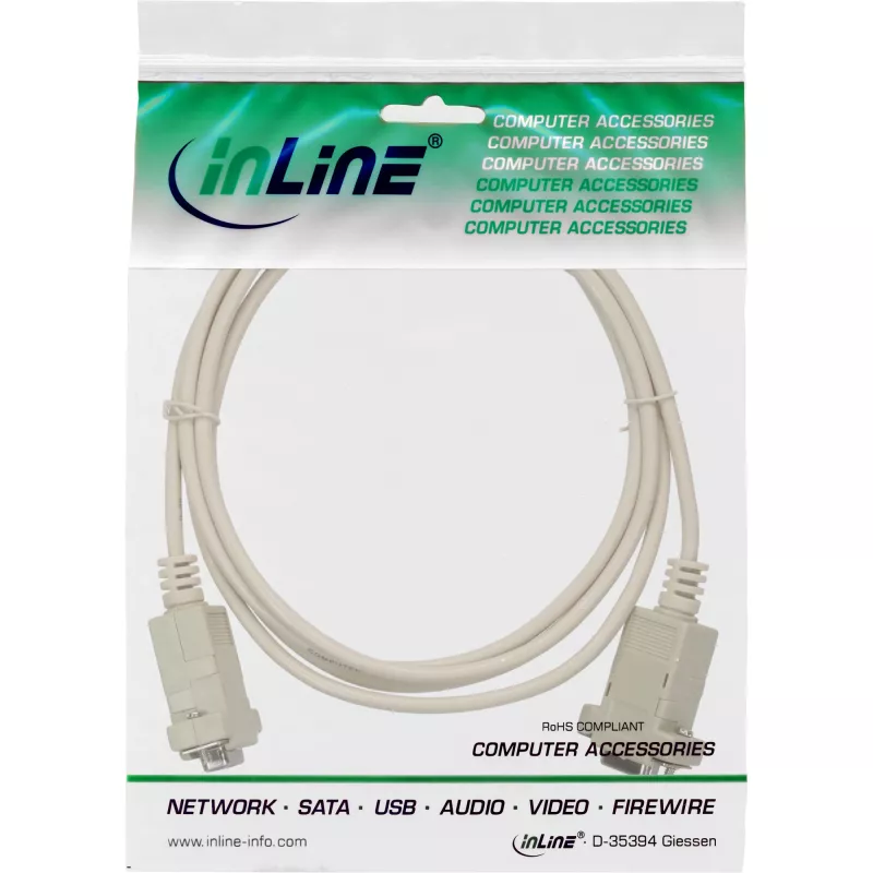 Null modem cable InLine 9 Pin female/female clamped 2m beige