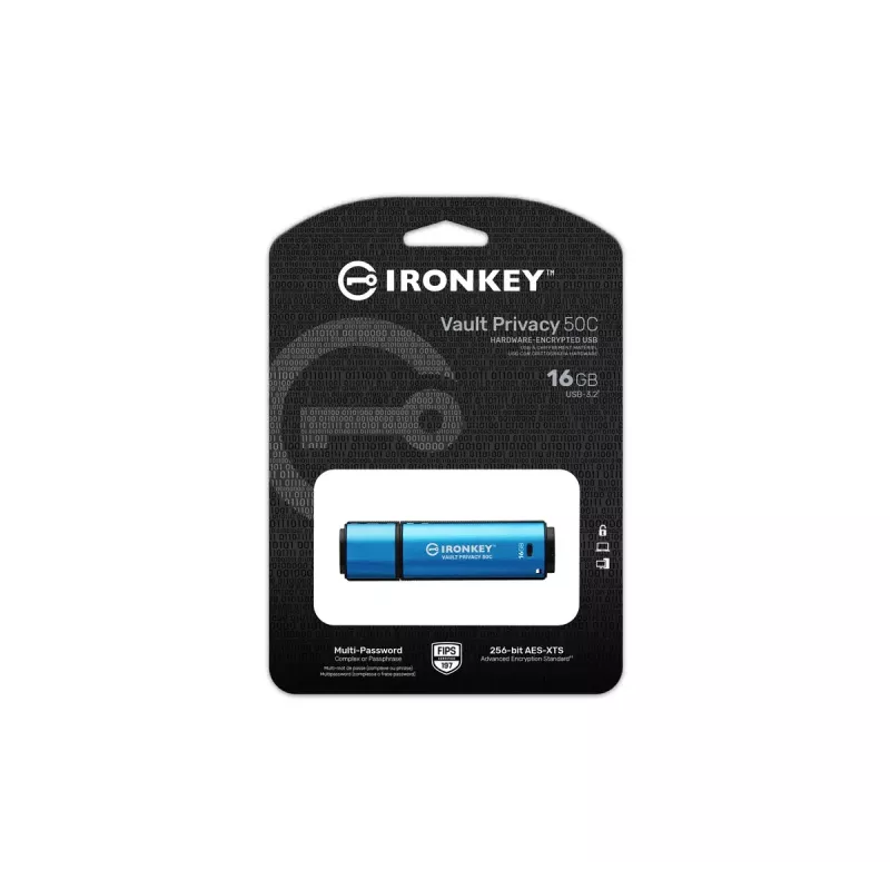Kingston Technology IronKey 16GB USB-C Vault Privacy 50C AES-256 Encrypted, FIPS 197