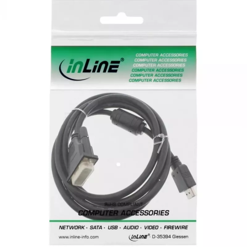 InLine HDMI-DVI Cable 19 Pin male / 18+1 male + ferrite choke black 1.8m
