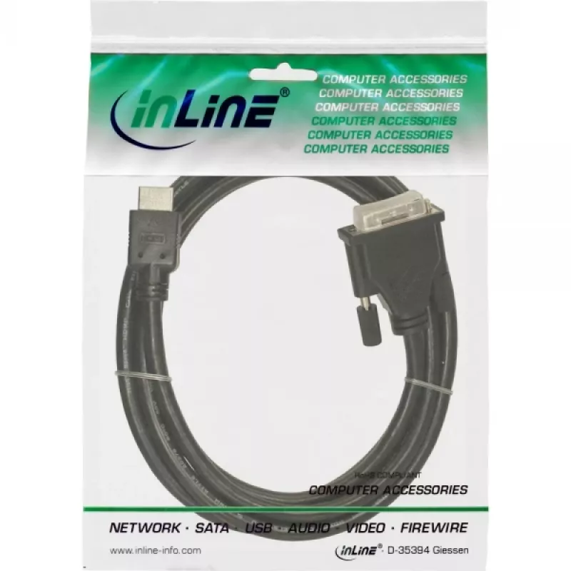 InLine HDMI-DVI Cable 19 Pin male / 18+1 male + ferrite choke black 5m