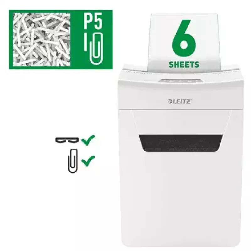 Paper Shredder LEITZ IQ Protect Premium 6M P5 — Micro-cut, 18 L, Touch control, 351×204×355 mm