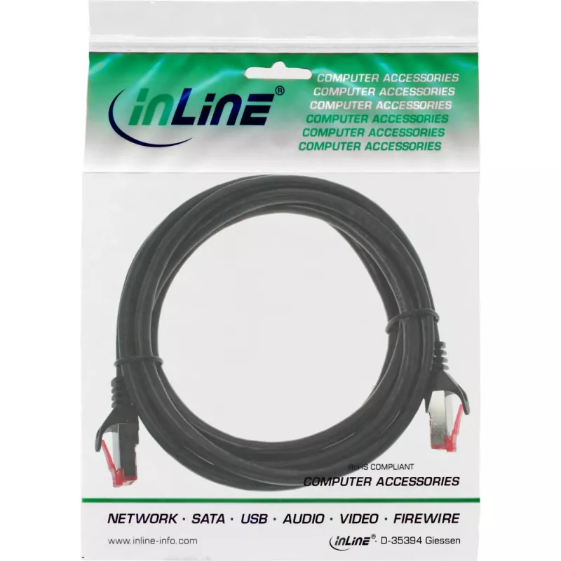 InLine Patch Cable S/FTP PiMF Cat.6 250MHz PVC CCA black 0.3m