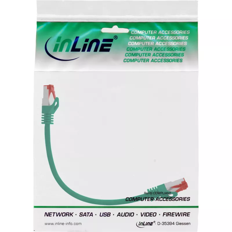 InLine Patch Cable S/FTP PiMF Cat.6 250MHz PVC CCA green 0.25m