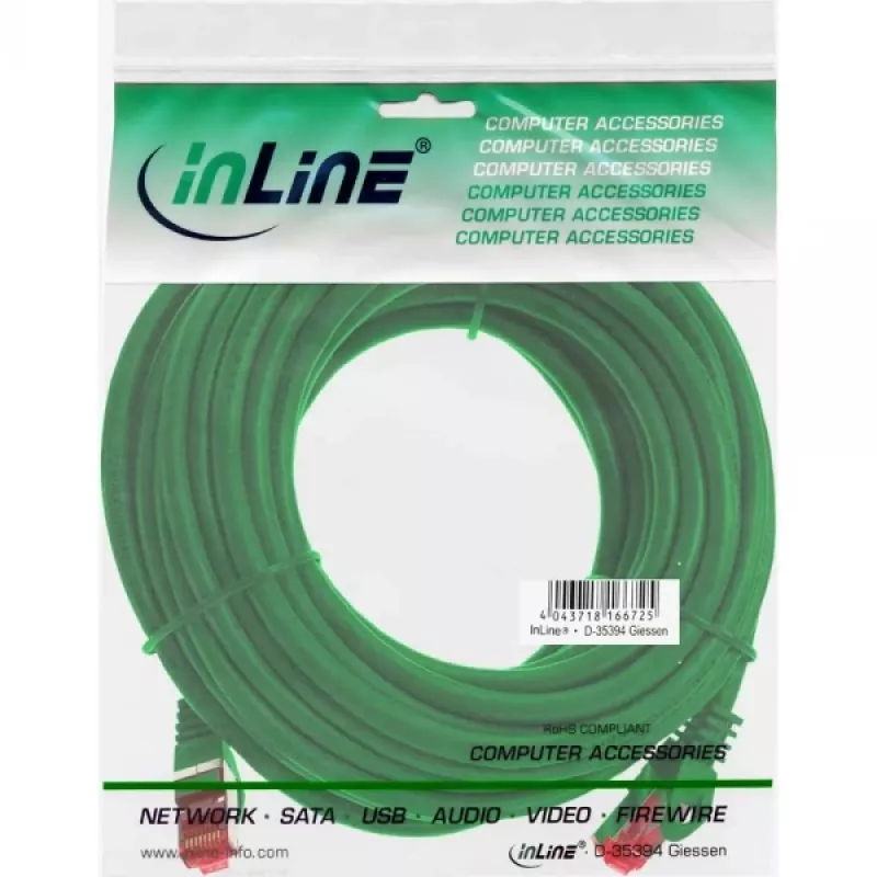 InLine Patch Cable S/FTP PiMF Cat.6 250MHz PVC CCA green 10m