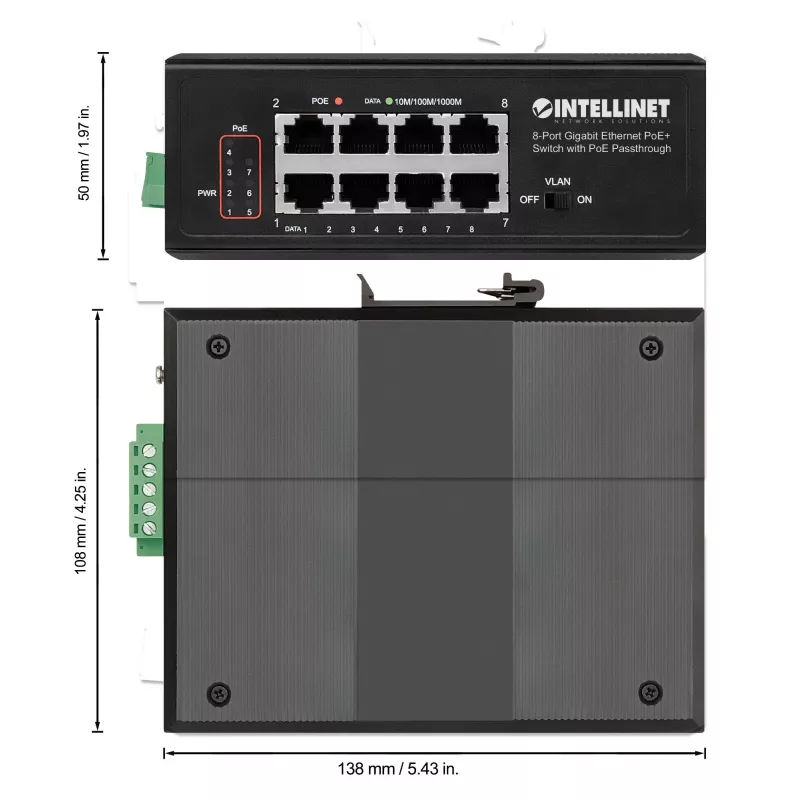 Industrial Switch Intellinet 8-Port Gigabit Ethernet PoE+
