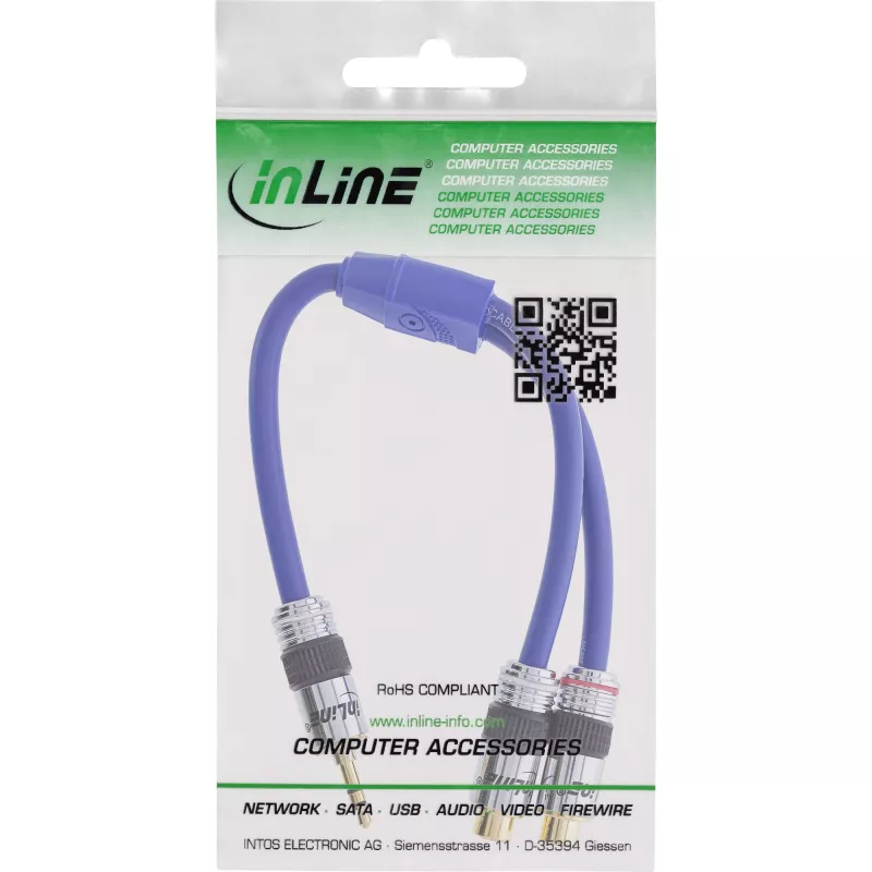 InLine Audio Cable Premium 2x RCA female / 3.5mm male gold plated 0.25m