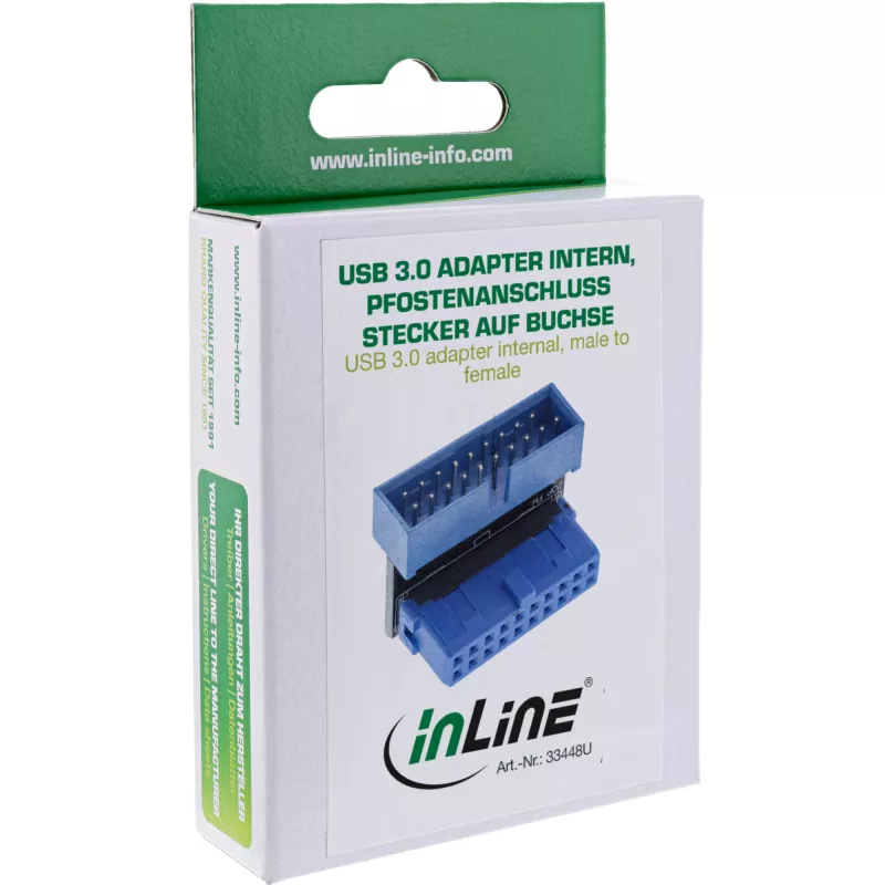 InLine USB 3.0 adapter internal, male / female post connection, angled down