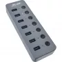 InLine USB 3.2 Gen.1 hub, 7-port, with switch, aluminium, grey, with PSU