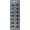 InLine USB 3.2 Gen.1 hub, 7-port, with switch, aluminium, grey, with PSU