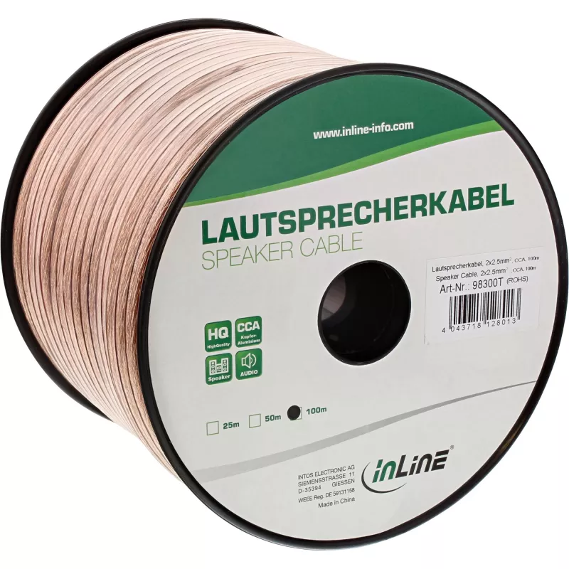 InLine Speaker Cable 2x 2.5mm² CCA transparent 50m