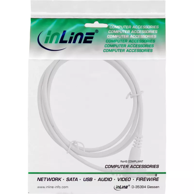 InLine DC extension cable, DC male/female 4.0x1.7mm, white, 2m