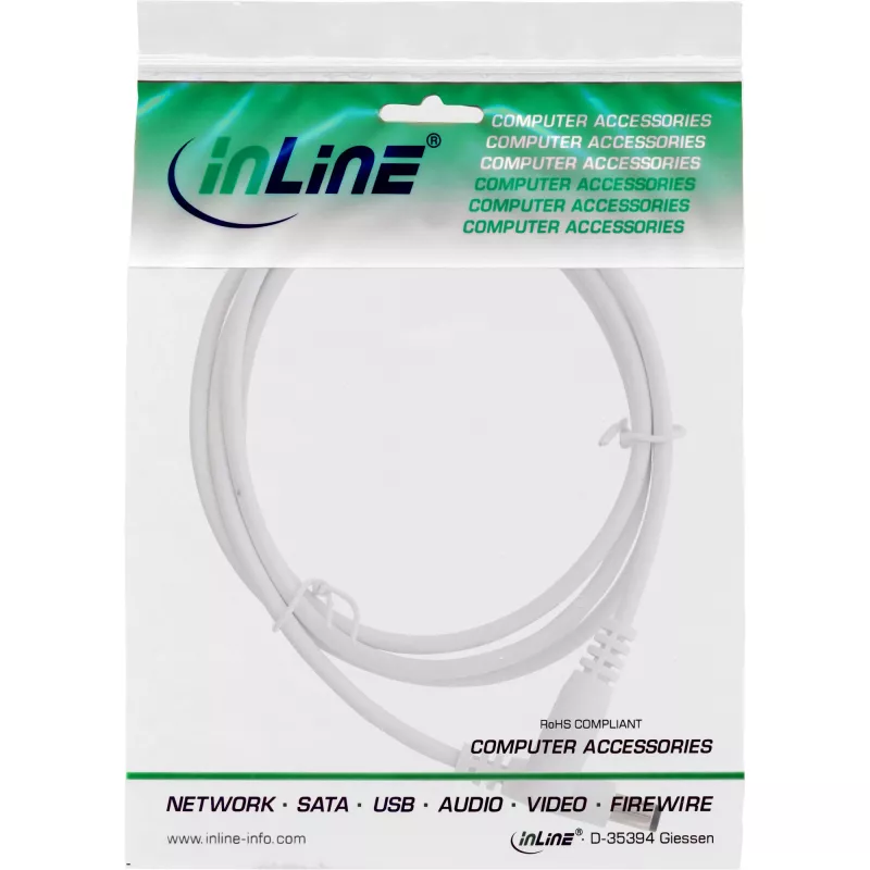InLine DC extension cable, DC plug/socket 5.5x2.1mm, white, 0.5m