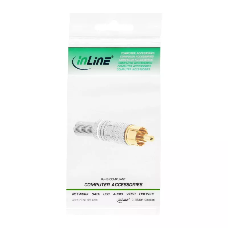 InLine RCA metal male plug for soldering, silver, white ring, for 6mm cable