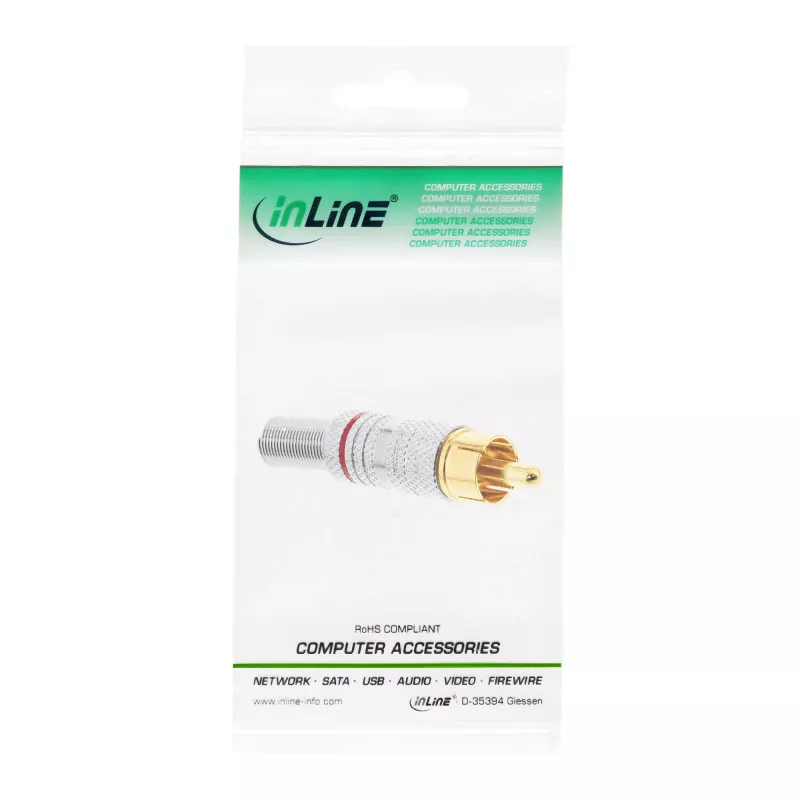 InLine RCA metal male plug for soldering, silver, red ring, for 6mm cable