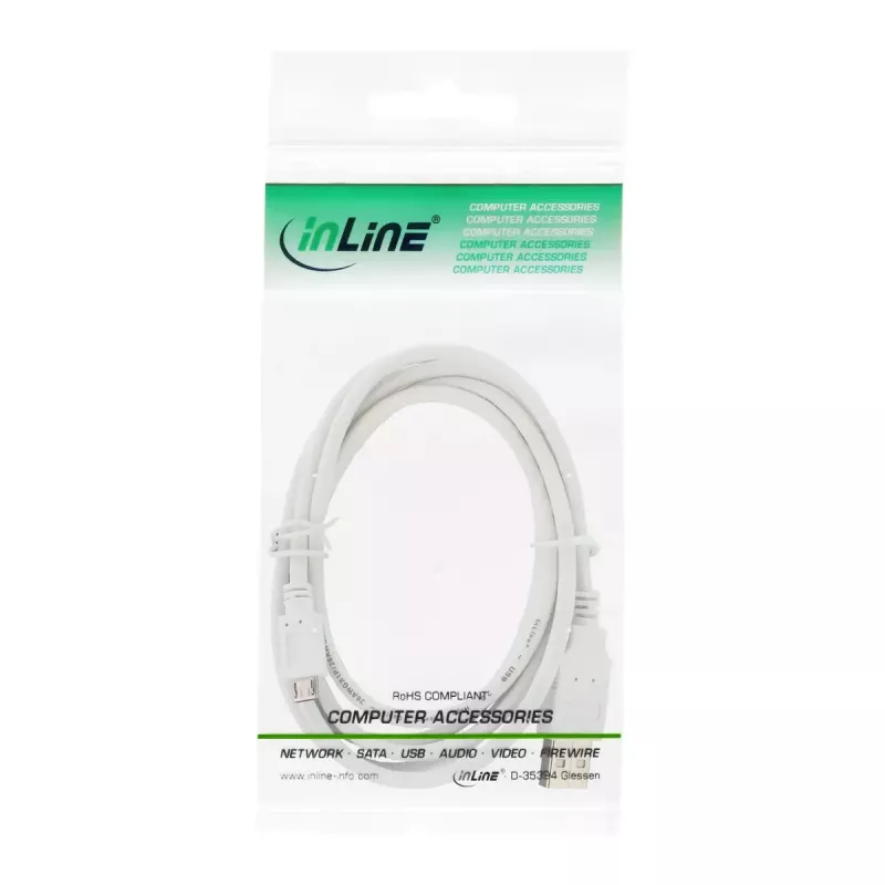 InLine Micro USB 2.0 Cable USB Type A male / Micro-B male, white, 1.8m