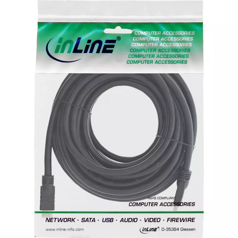 InLine HiD High Speed HDMI Cable w. Ethernet, 4K2K, M/M, golden contacts, 20m