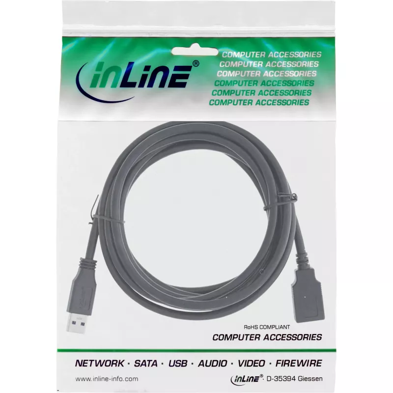 InLine USB 3.2 Gen.1 Cable Type A male / Type A female, black, 5m