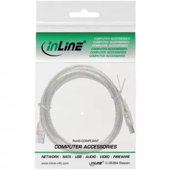 USB 2.0 Cable Type A male / B male InLine 34505T 0.5m transparent