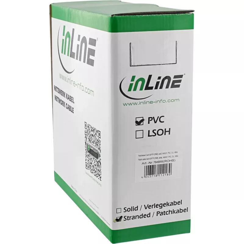 Patch Cable InLine S/FTP PiMF Cat.6 AWG27 PVC CU 100 m, white