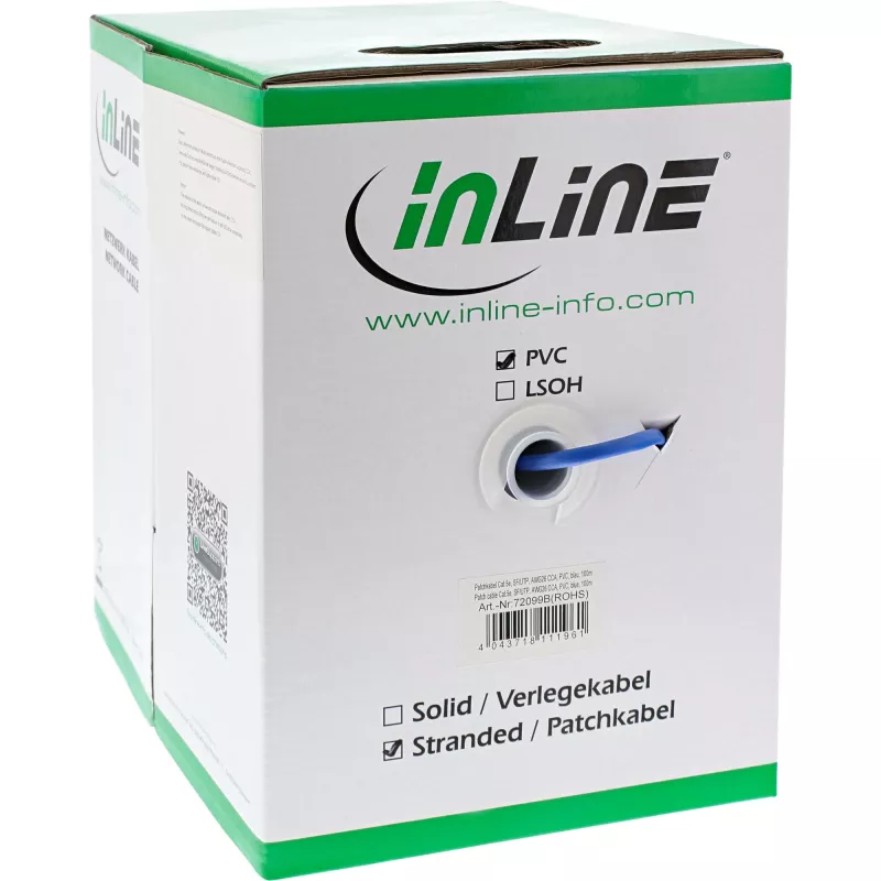 InLine Patch Cable SF/UTP Cat.5e AWG26 CCA PVC blue 100m
