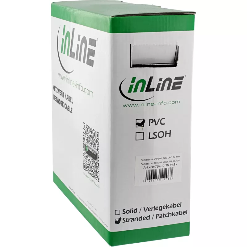 InLine Patch Cable S/FTP PiMF Cat.6 grey AWG27 PVC CU 100m