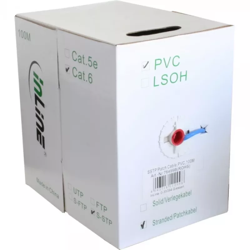 Ethernet patch cable InLine Cat6 S/FTP PiMF AWG27 PVC, 100 m, blue