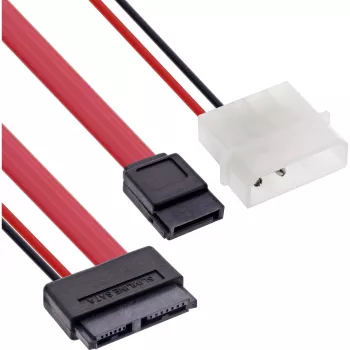 InLine Slimline SATA cable, Slim SATA 13pin (7+6) cab. side to SATA+power, 0.4m
