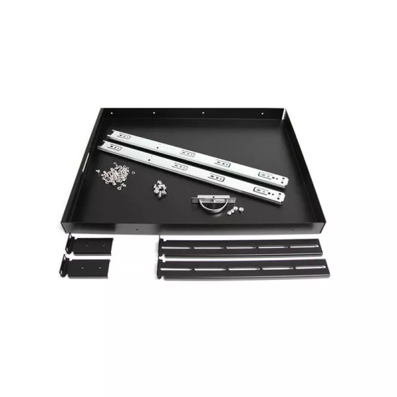 StarTech.com 1U Sliding Server Rack Mount Keyboard Shelf Tray, 55lbs (25Kg), 22in (55cm) Deep Steel Pull Out Drawer for 19 inch AV, Network Equipment Rack