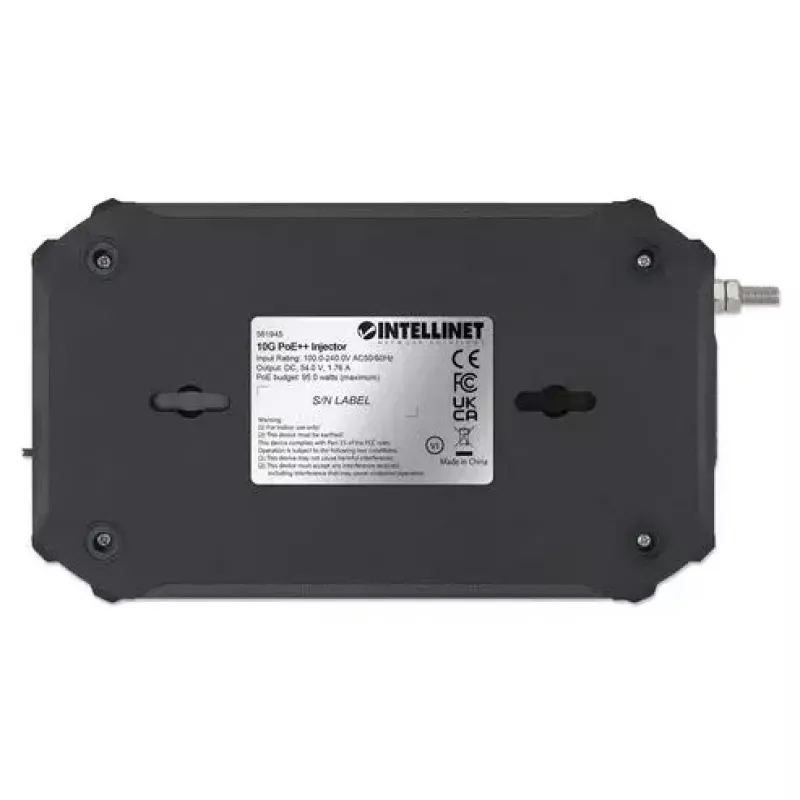 Intellinet 10G PoE++ Injector One 95 W Port, IEEE 802.3bt (4PPoE) Compliant, Metal Housing, Wall-mount Option