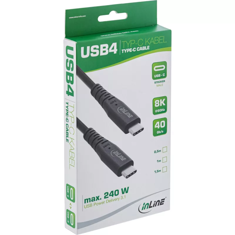 InLine USB4 cable, USB-C male/male, PD 240W, 8K60Hz, TPE black 1m