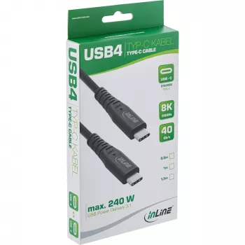InLine USB4 cable, USB-C male/male, PD 240W, 8K60Hz, TPE black 0.5m
