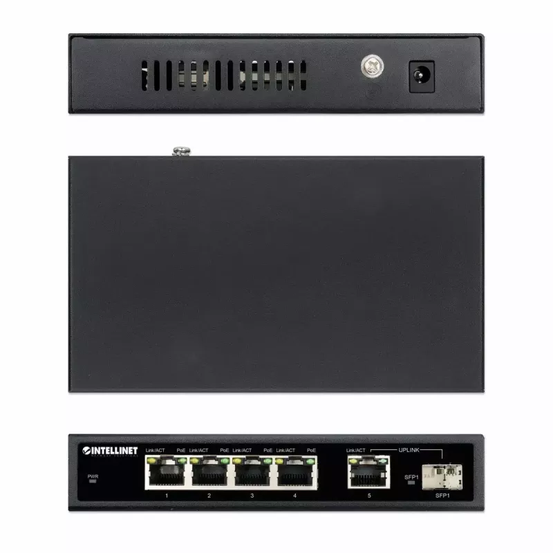 Intellinet 5-Port Gigabit Ethernet PoE+ Switch with SFP Port 91W Power Budget