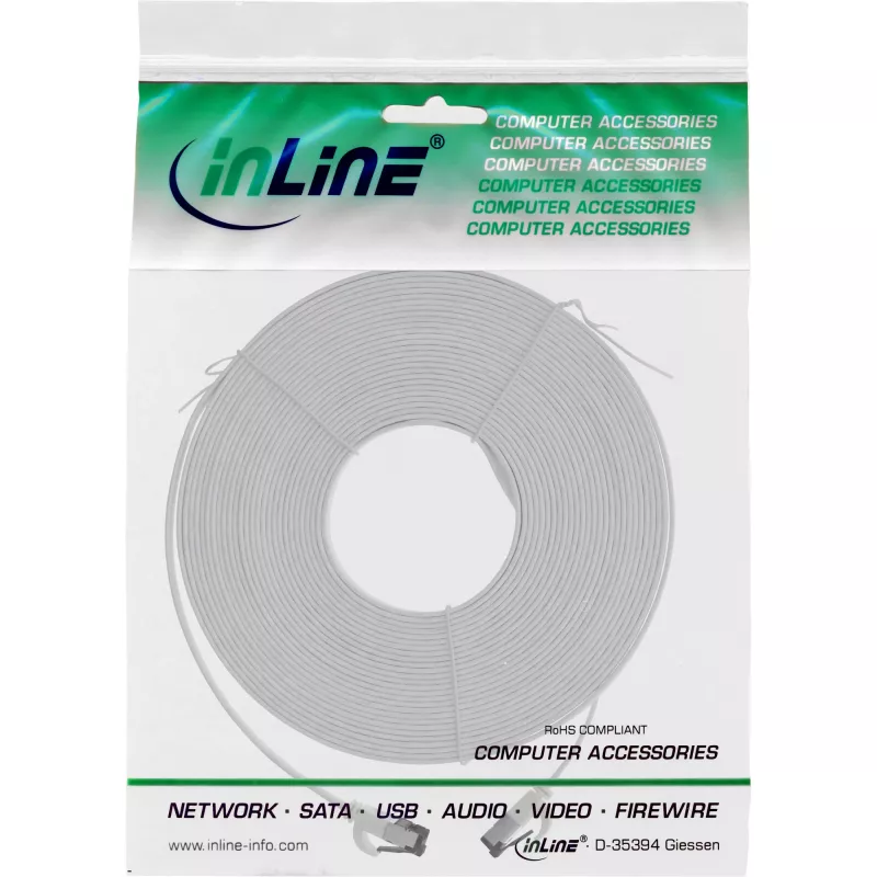 InLine Patch cable flat, U/FTP, Cat.6A, TPE halogen-free, white, 15m
