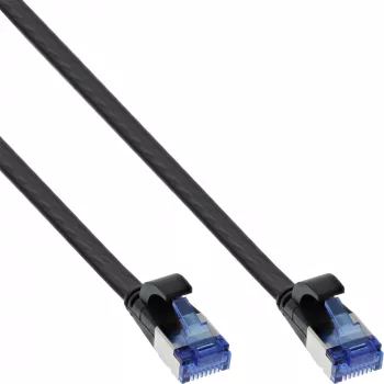 InLine Patch cable flat, U/FTP, Cat.6A, TPE halogen-free, black, 15m