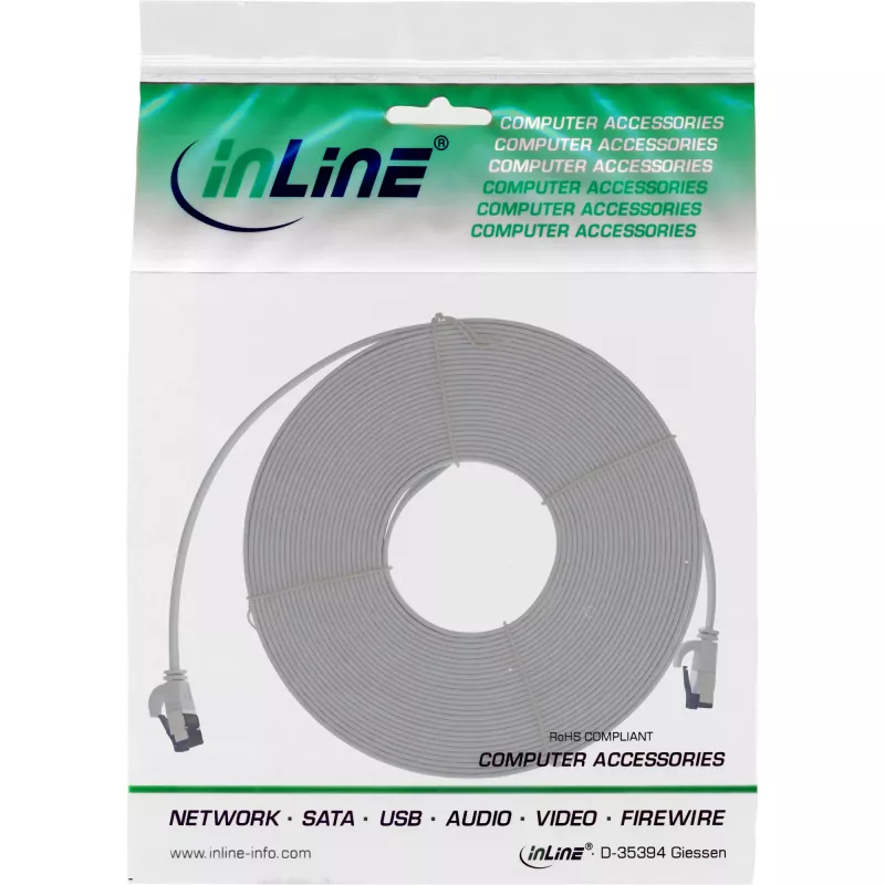 InLine Patch cable flat, U/FTP, Cat.8.1, TPE halogen-free, grey, 5m