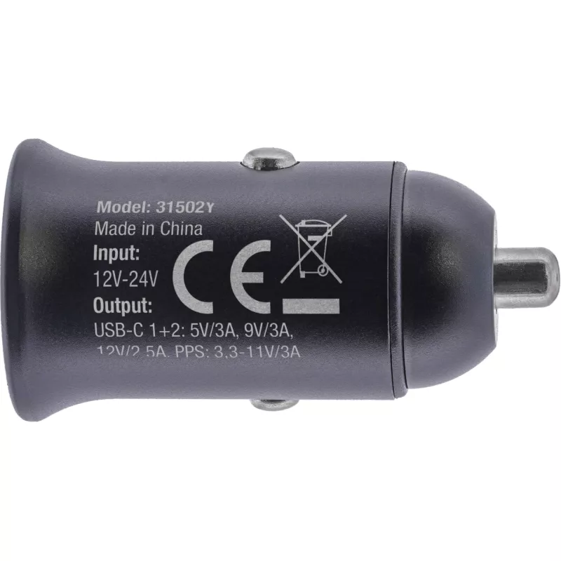 InLine USB car power adapter power delivery, 2x USB-C, black