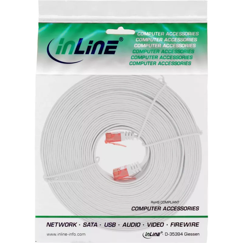 InLine Flat Ultraslim Patch Cable U/UTP Cat.6 Gigabit ready white 15m