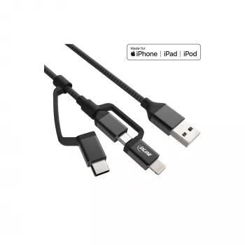 InLine 3-in-1 USB Cable, USB-A M to Micro-USB+USB-C+Lightning, black/aluminium