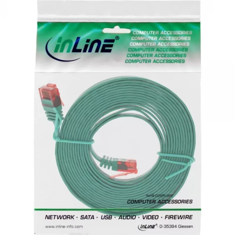 InLine Flat Ultraslim Patch Cable U/UTP Cat.6 Gigabit ready green 3m