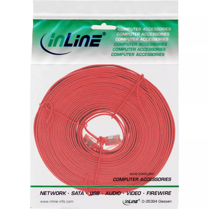 InLine Flat Ultraslim Patch Cable U/UTP Cat.6 Gigabit ready red 5m