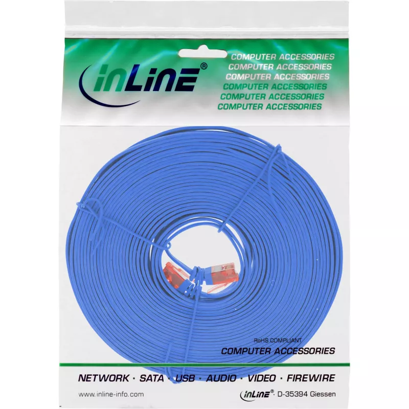 InLine Flat Ultraslim Patch Cable U/UTP Cat.6 Gigabit ready blue 15m
