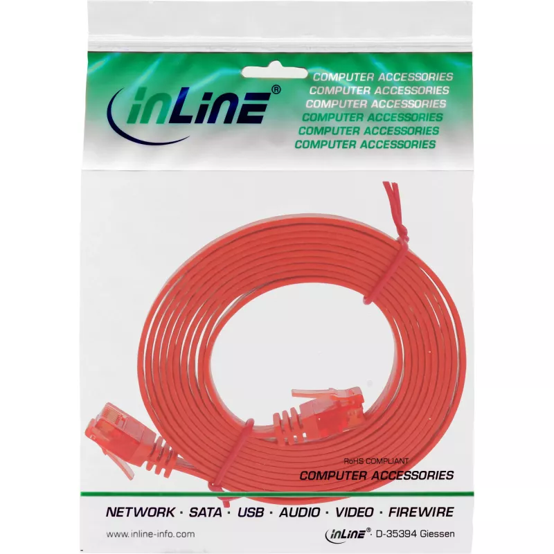 InLine Flat Ultraslim Patch Cable U/UTP Cat.6 Gigabit ready red 0.5m