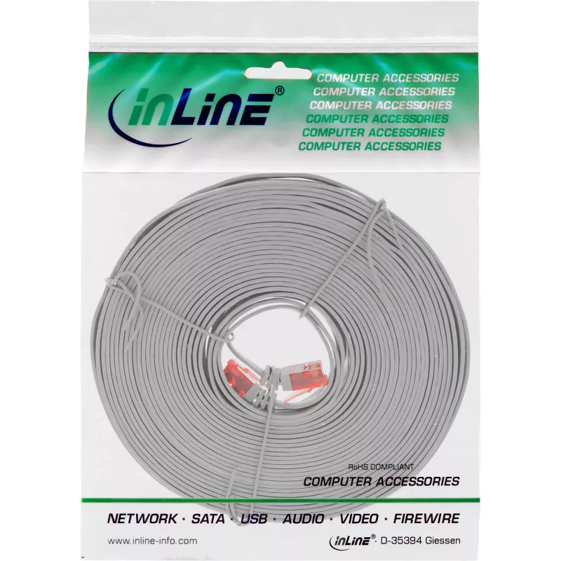 InLine Flat Ultraslim Patch Cable U/UTP Cat.6 Gigabit ready grey 10m