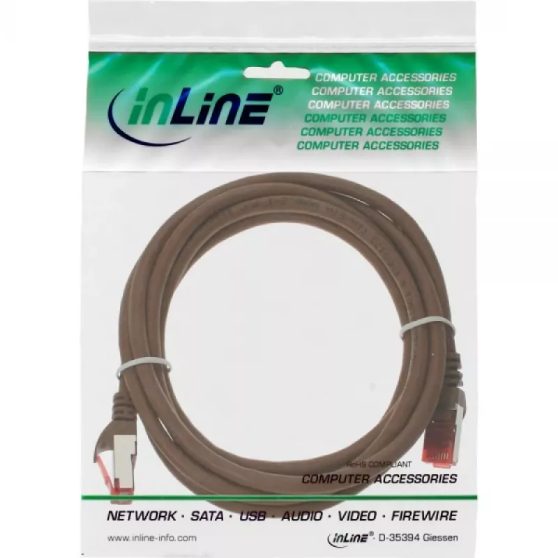 InLine Patch Cable S/FTP PiMF Cat.6 250MHz PVC copper brown 25m
