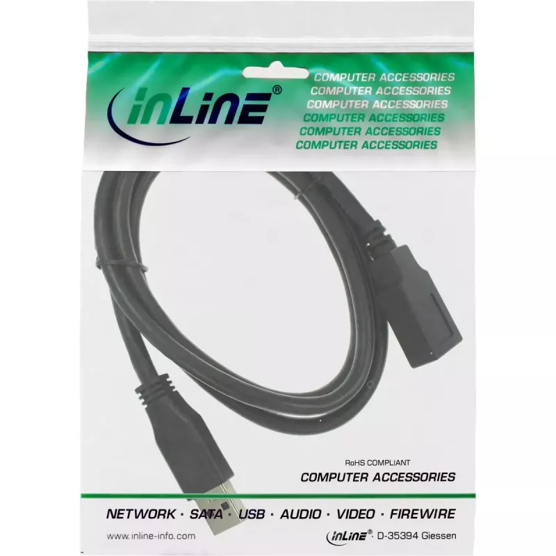 InLine USB 3.0 Cable Extension A Male/Female Black 1m 5 Gbit/s