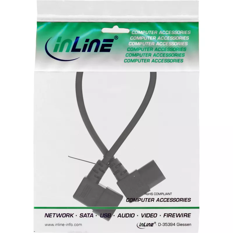 InLine power cable C13 / C14, black, angled, 5m