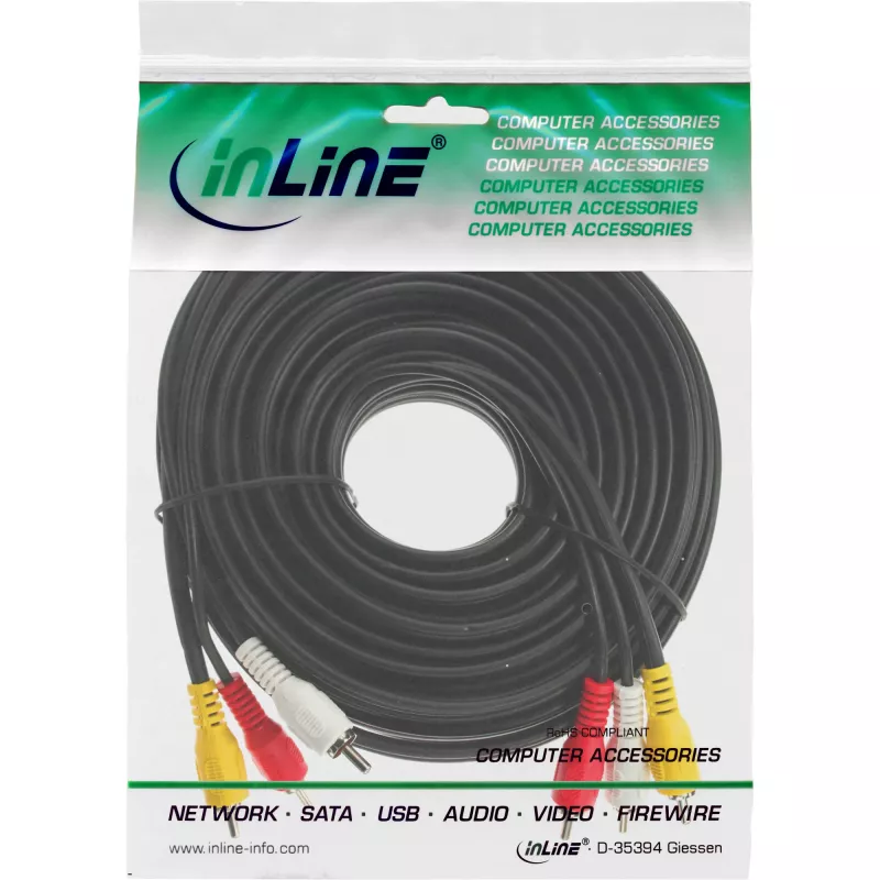 InLine AV Cable 3x RCA male / male 3m, 3 x RCA, 3 m, Black